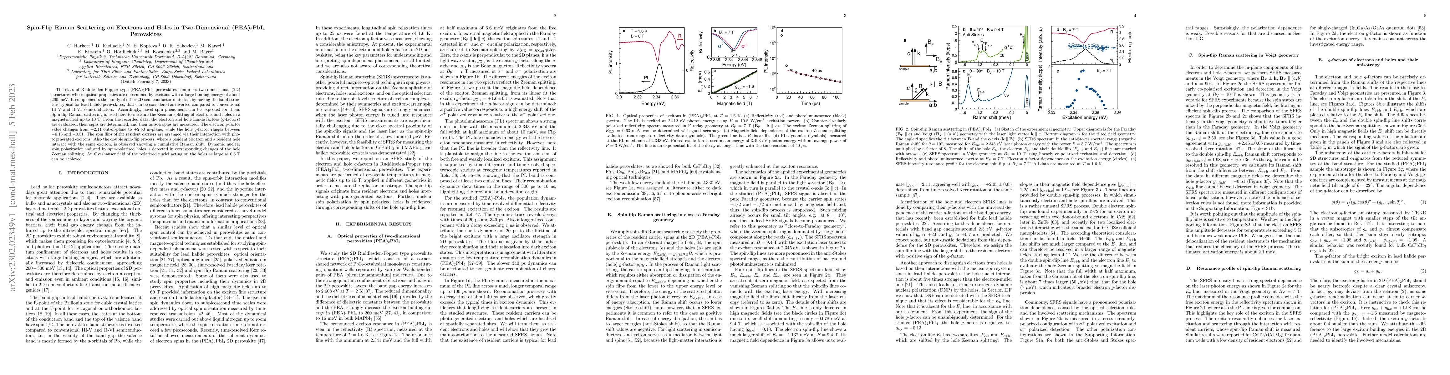 Thumbnail for Spin-Flip Raman Scattering on Electrons and Holes in Two-Dimensional
  (PEA)$_2$PbI$_4$ Perovskites