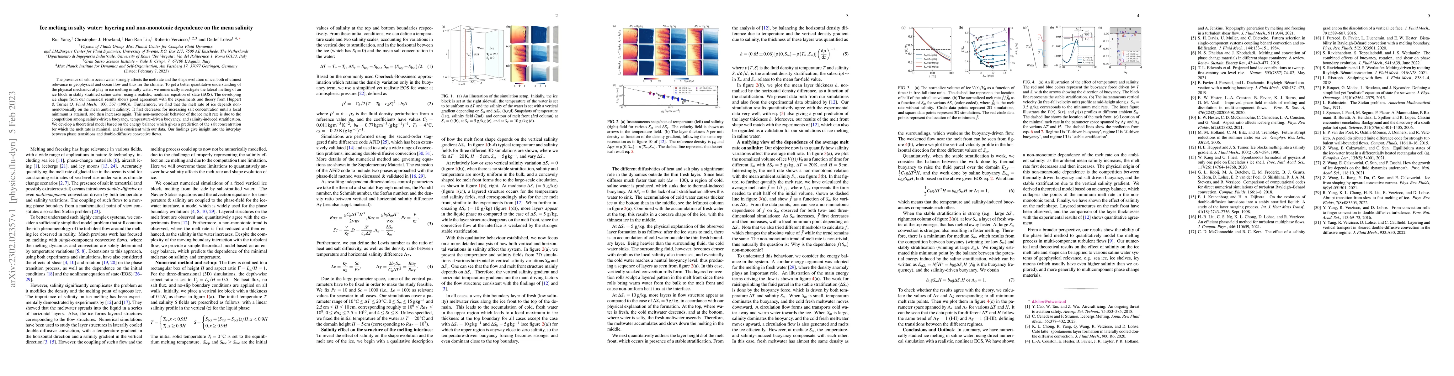 Thumbnail for Ice melting in salty water: layering and non-monotonic dependence on the
  mean salinity