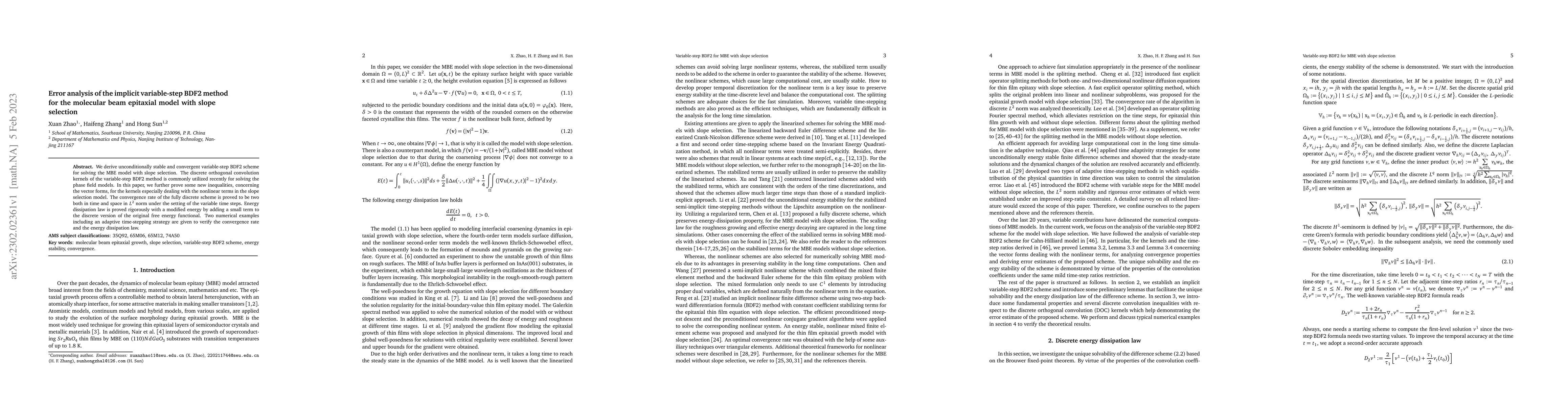 Thumbnail for Error analysis of the implicit variable-step BDF2 method for the
  molecular beam epitaxial model with slope selection