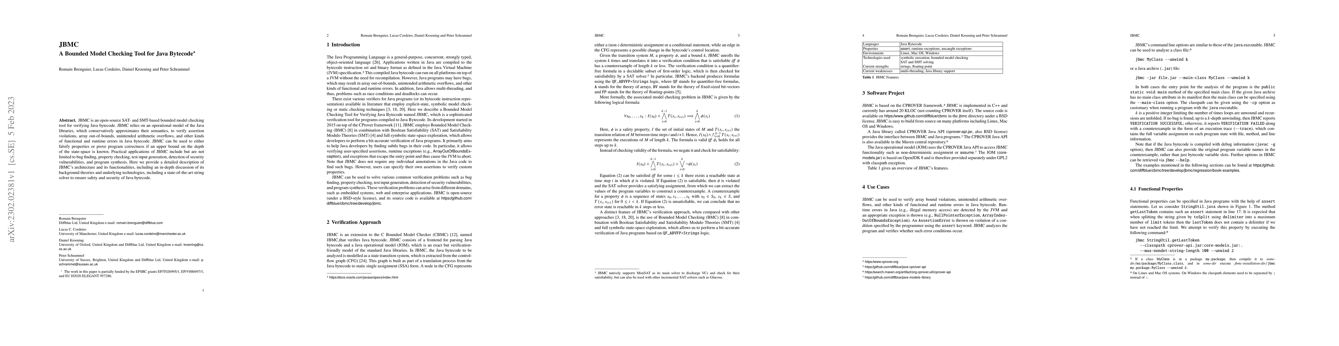 Thumbnail for JBMC: A Bounded Model Checking Tool for Java Bytecode