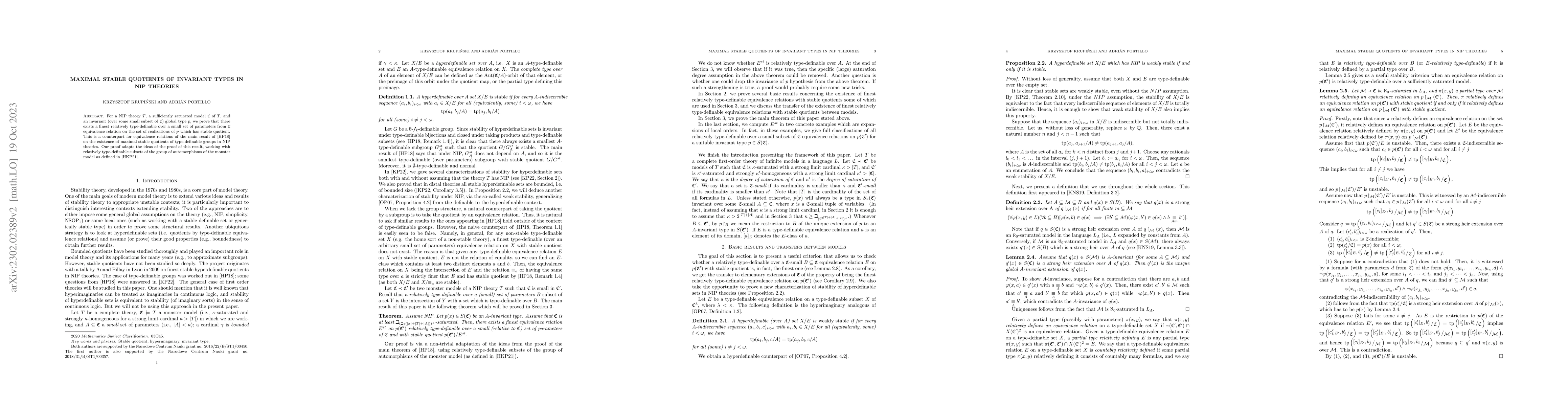 Thumbnail for Maximal stable quotients of invariant types in NIP theories