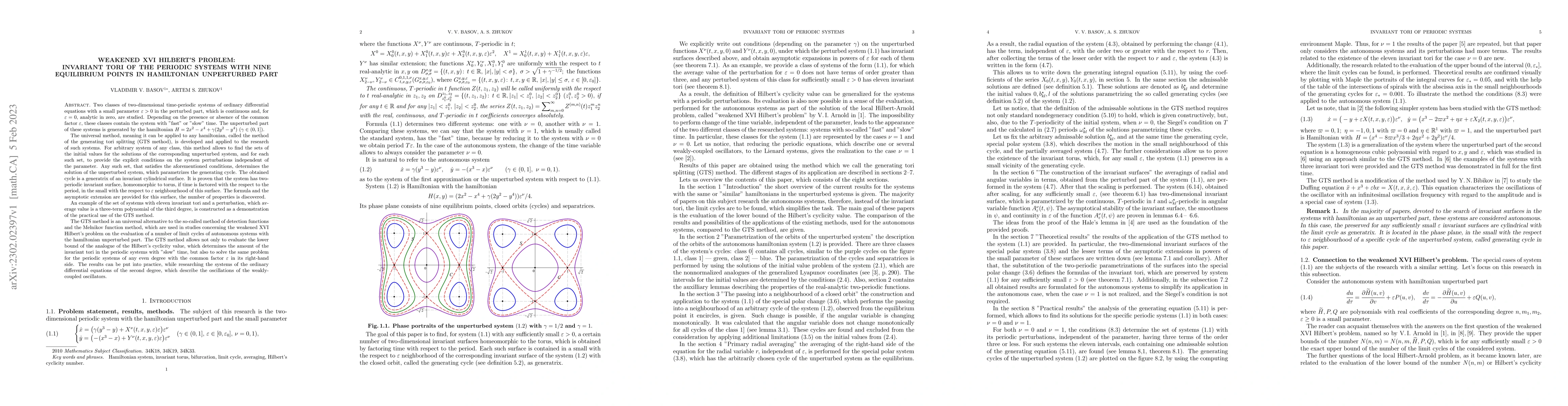 Thumbnail for Weakened XVI Hilbert's Problem: Invariant Tori of the Periodic Systems
  with the Nine Equilibrium Points in Hamiltonian Unperturbed Part