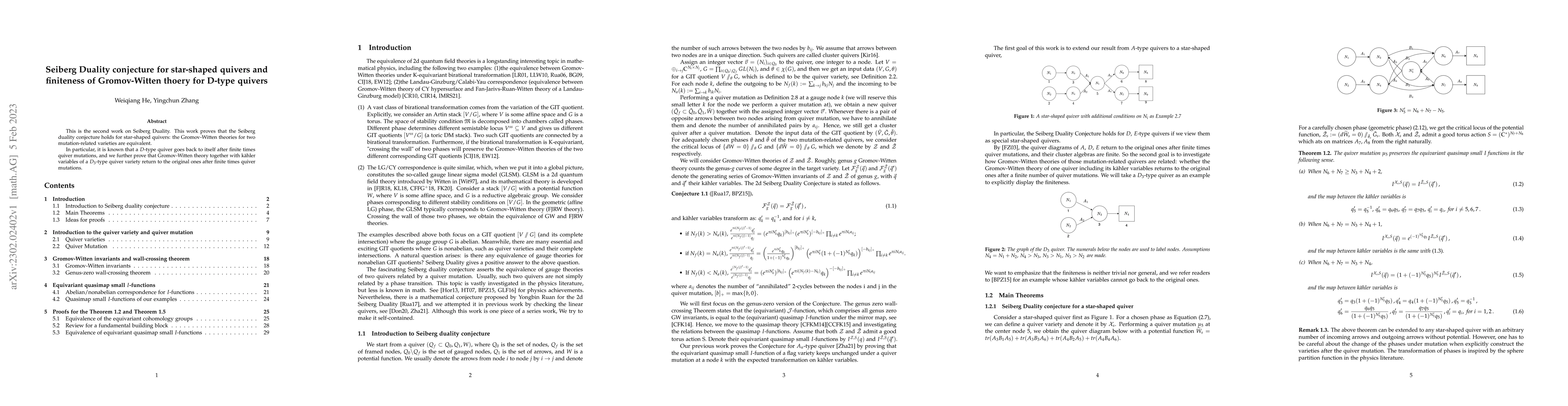 Thumbnail for Seiberg Duality conjecture for star-shaped quivers and finiteness of
  Gromov-Witten thoery for D-type quivers