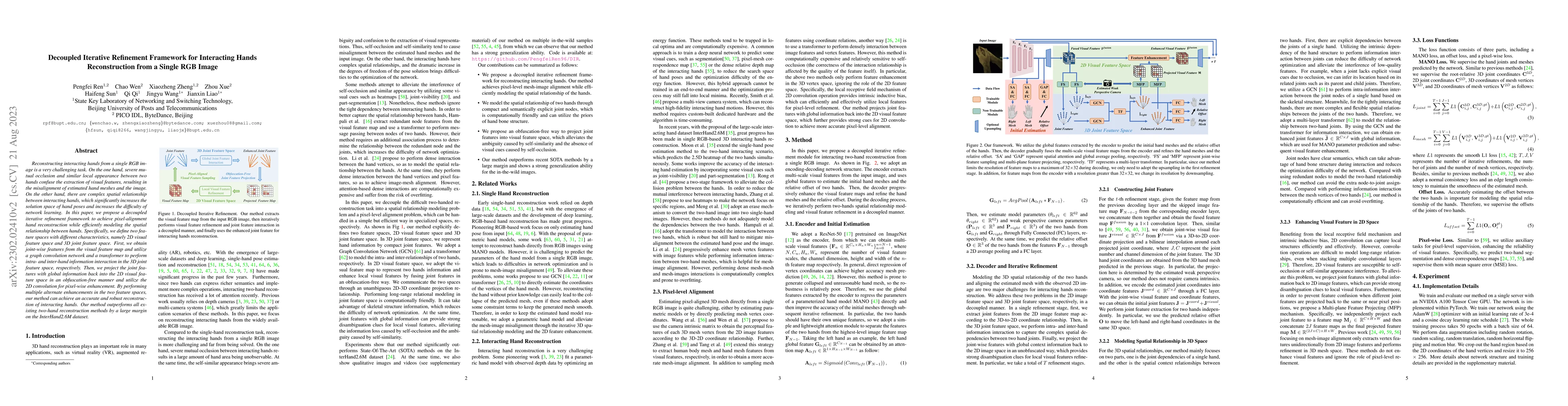Thumbnail for Decoupled Iterative Refinement Framework for Interacting Hands
  Reconstruction from a Single RGB Image