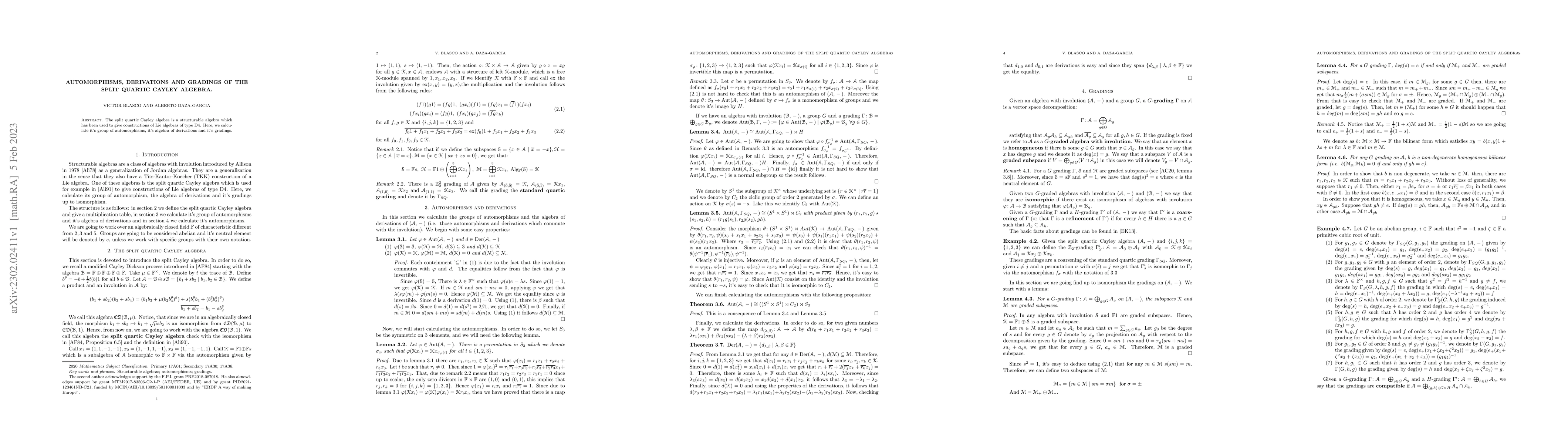 Thumbnail for Automorphisms, derivations and gradings of the split quartic Cayley
  algebra