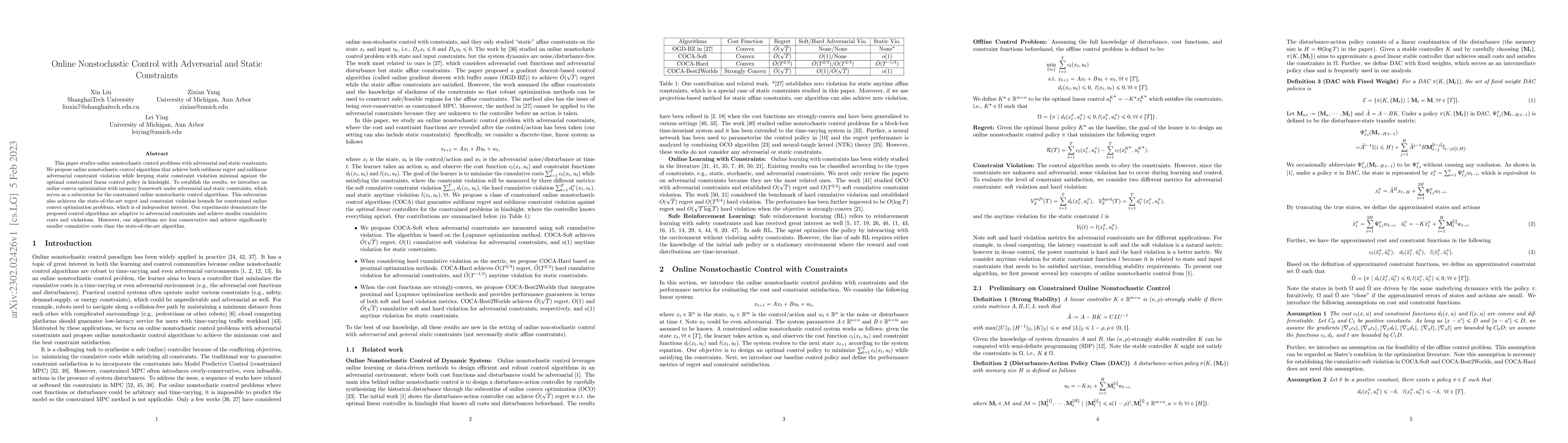 Thumbnail for Online Nonstochastic Control with Adversarial and Static Constraints