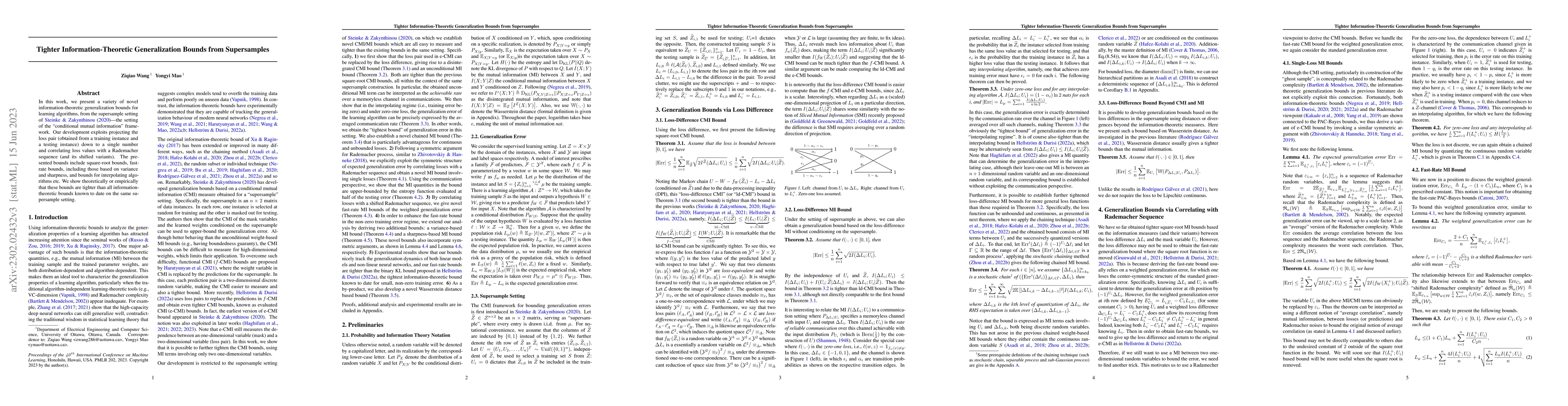 Thumbnail for Tighter Information-Theoretic Generalization Bounds from Supersamples
