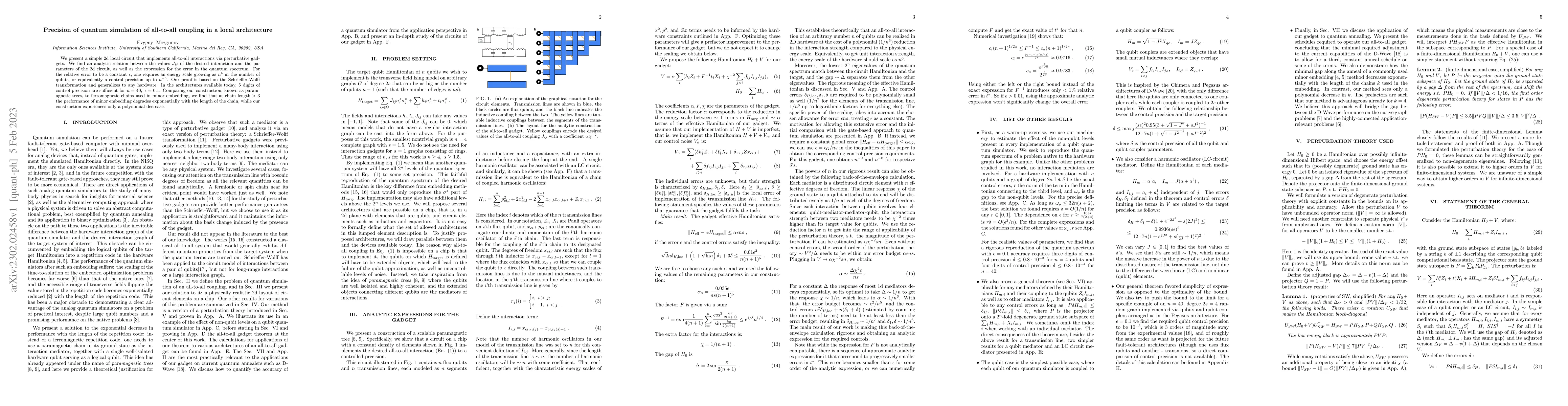 Thumbnail for Precision of quantum simulation of all-to-all coupling in a local
  architecture