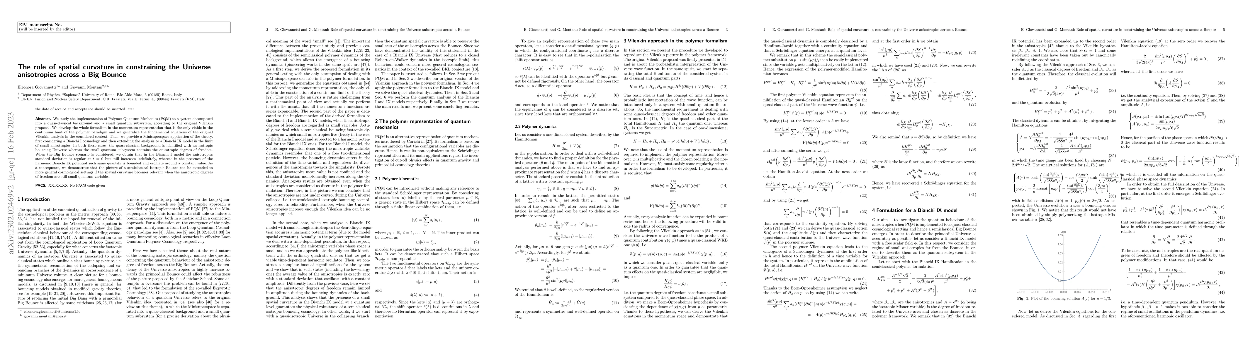Thumbnail for The role of spatial curvature in constraining the Universe anisotropies
  across a Big Bounce