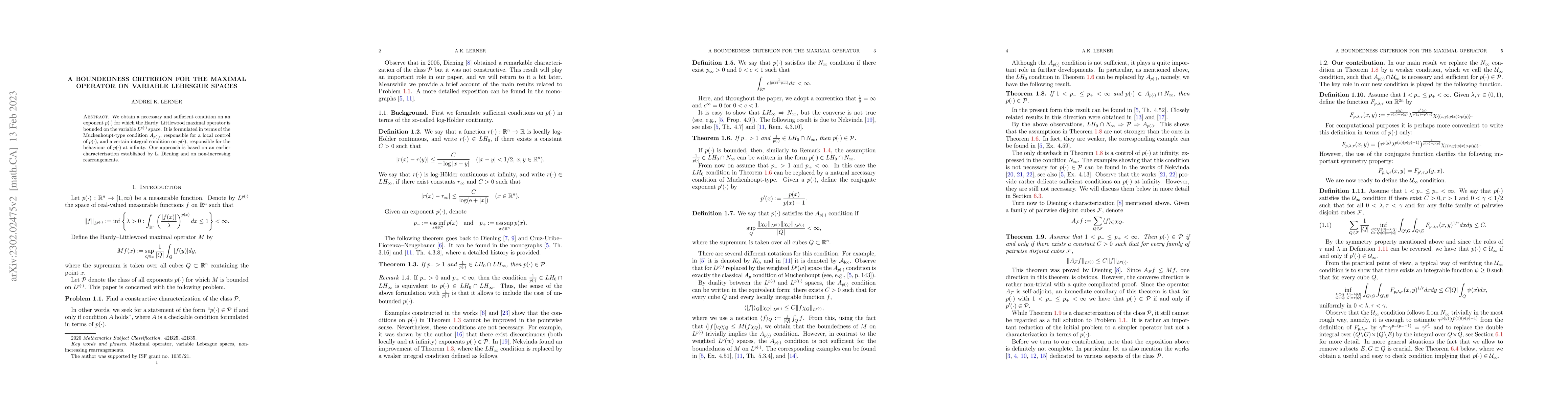 Thumbnail for A boundedness criterion for the maximal operator on variable Lebesgue
  spaces