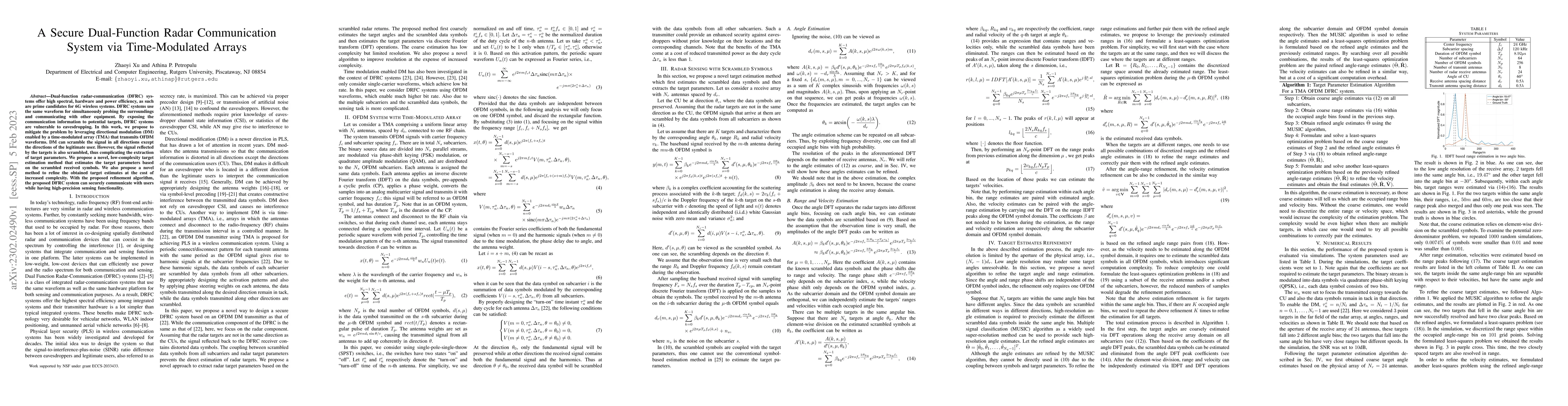 Thumbnail for A Secure Dual-Function Radar Communication System via Time-Modulated
  Arrays