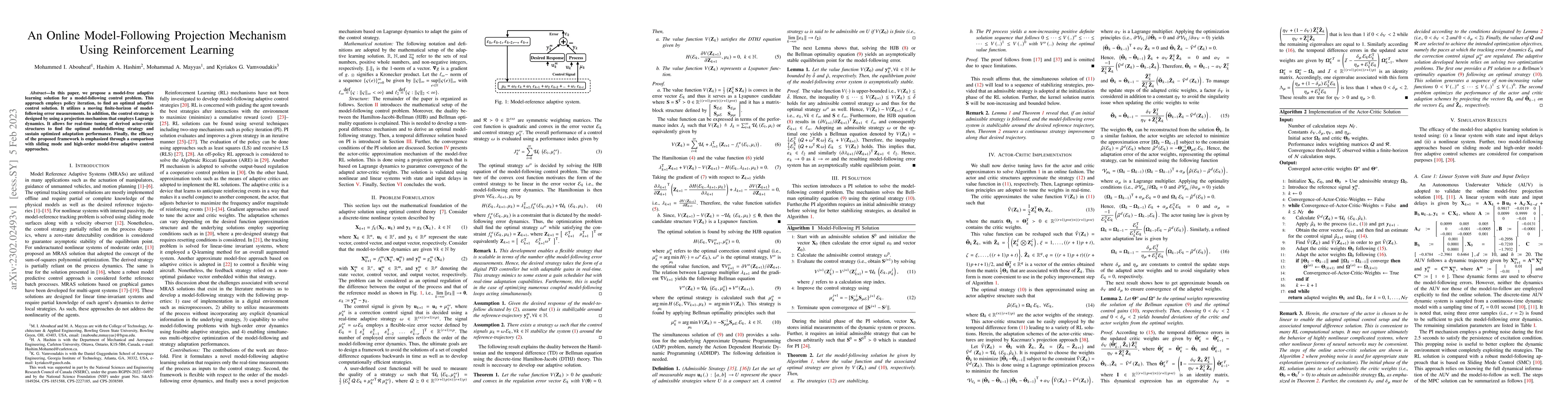 Thumbnail for An Online Model-Following Projection Mechanism Using Reinforcement
  Learning
