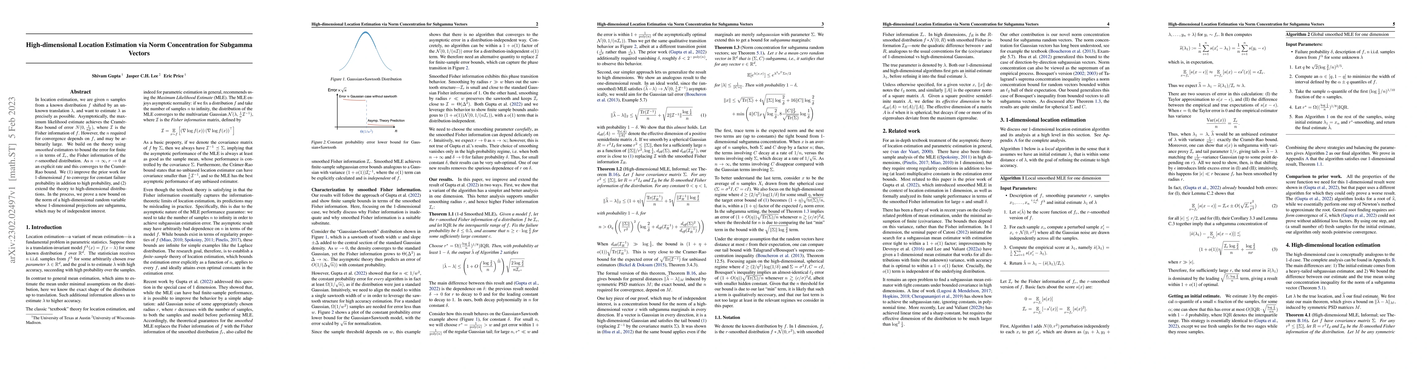 Thumbnail for High-dimensional Location Estimation via Norm Concentration for Subgamma
  Vectors