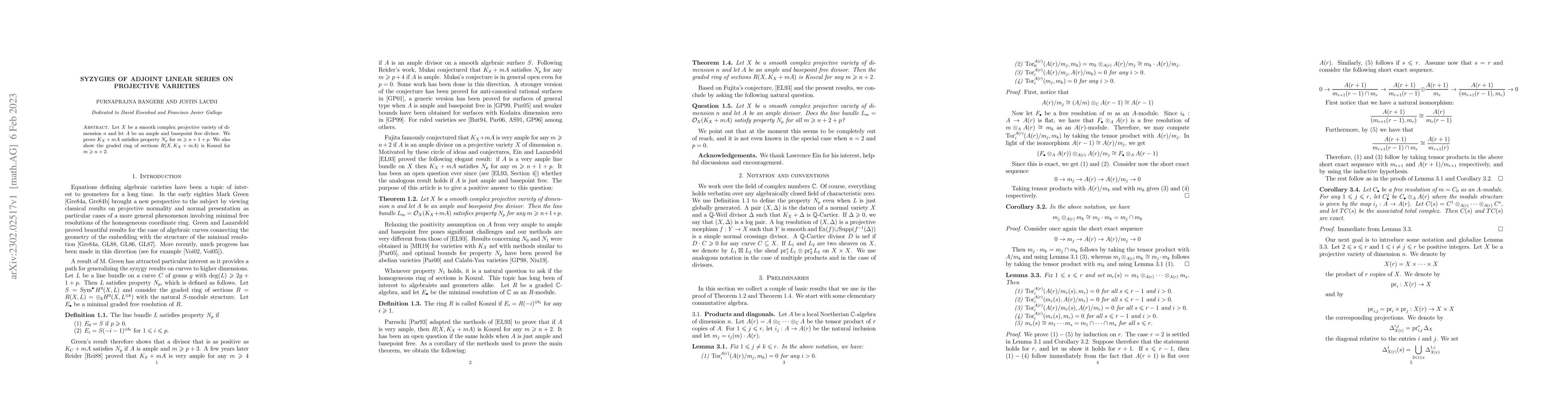 Thumbnail for Syzygies of adjoint linear series on projective varieties
