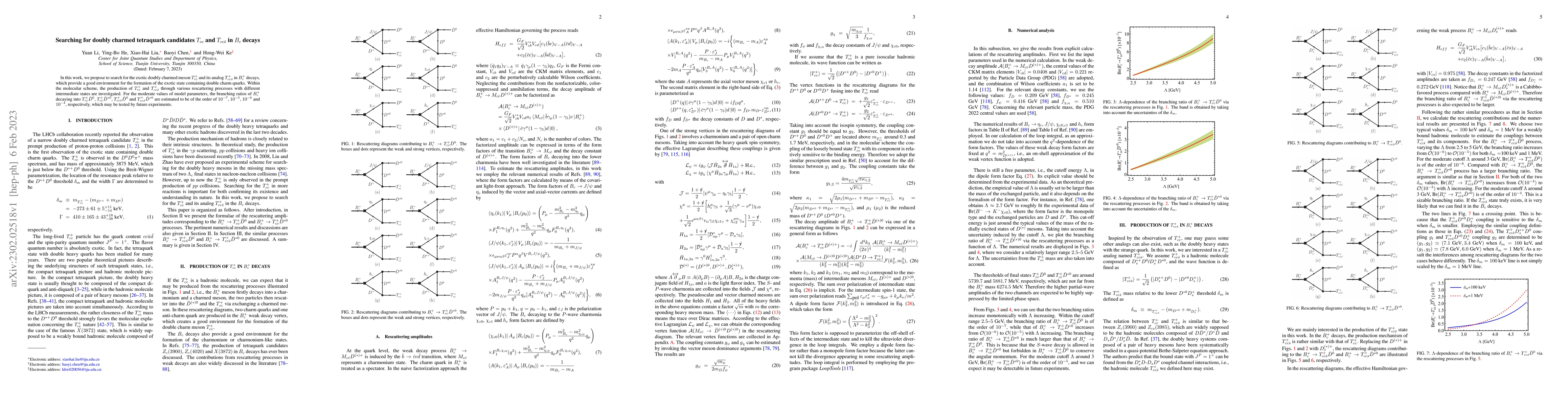 Thumbnail for Searching for doubly charmed tetraquark candidates $T_{cc}$ and
  $T_{cc\bar{s}}$ in $B_c$ decays