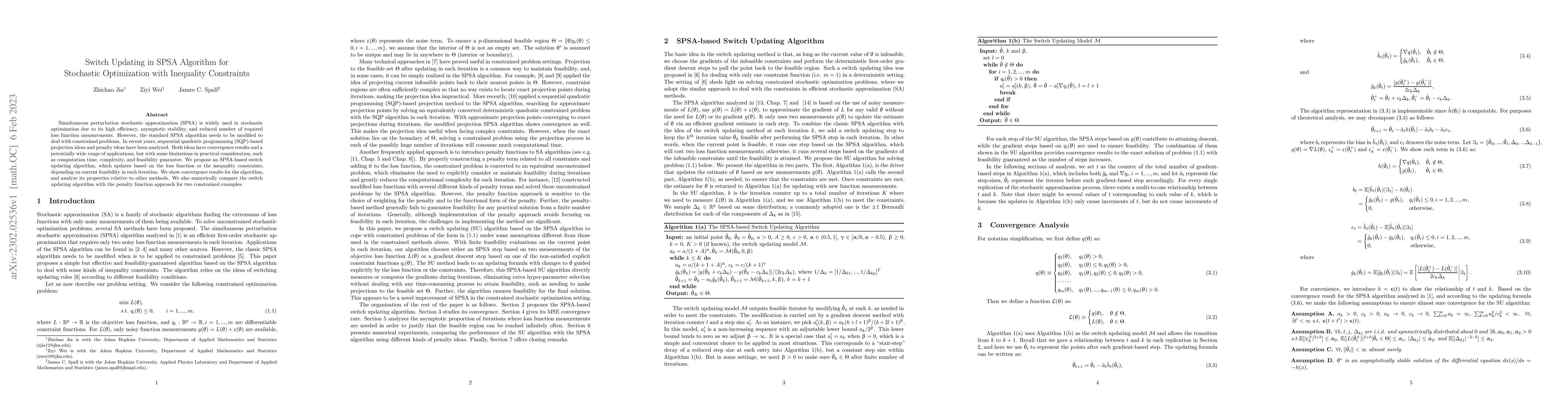 Thumbnail for Switch Updating in SPSA Algorithm for Stochastic Optimization with
  Inequality Constraints