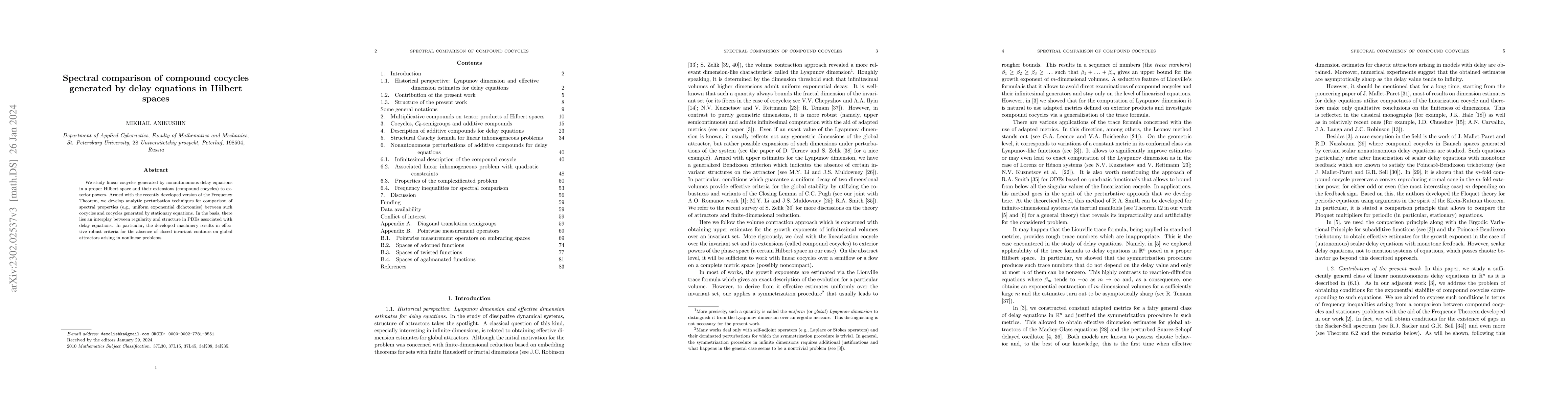 Thumbnail for Spectral comparison of compound cocycles generated by delay equations in
  Hilbert spaces