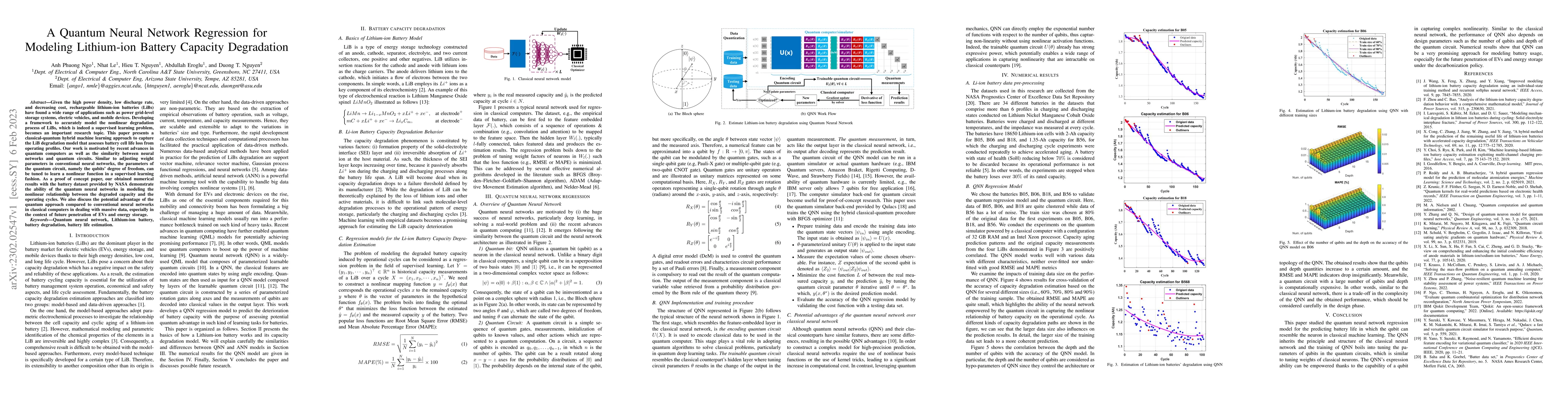 Thumbnail for A Quantum Neural Network Regression for Modeling Lithium-ion Battery
  Capacity Degradation