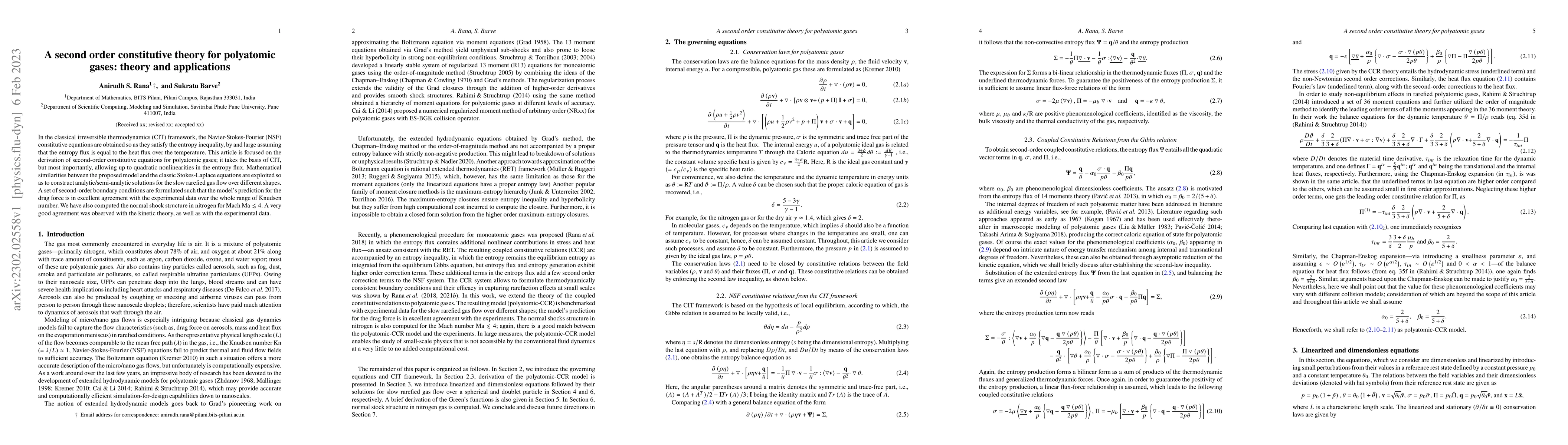 Thumbnail for A second order constitutive theory for polyatomic gases: theory and
  applications