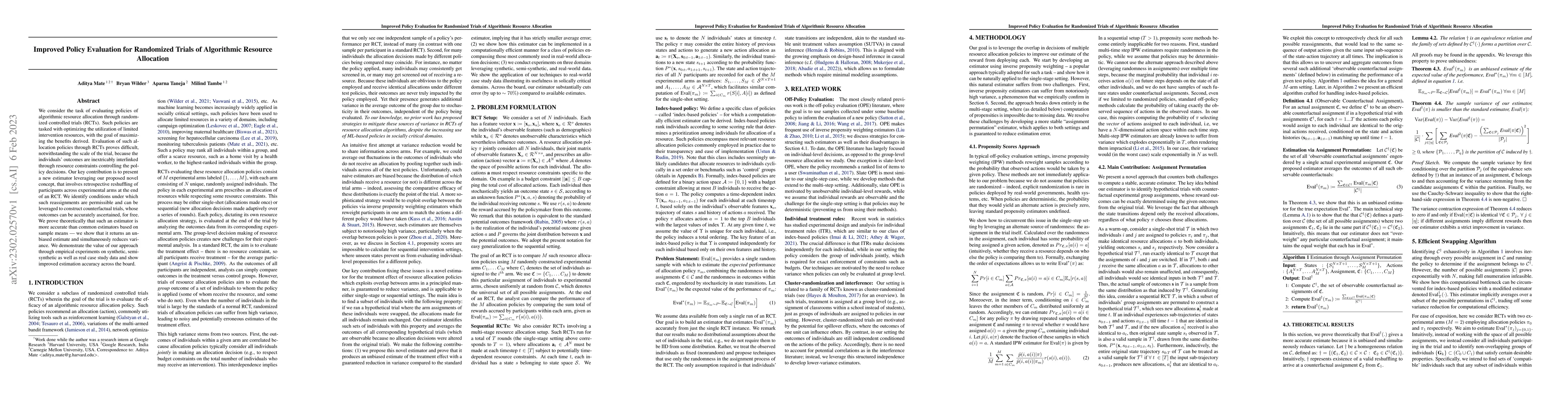 Thumbnail for Improved Policy Evaluation for Randomized Trials of Algorithmic Resource
  Allocation
