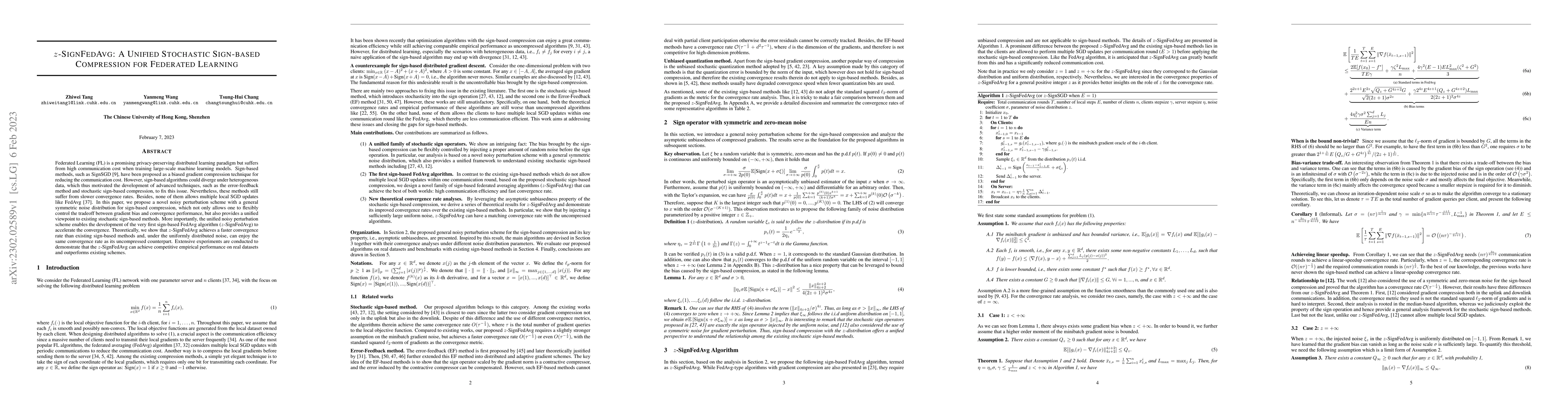 Thumbnail for $z$-SignFedAvg: A Unified Stochastic Sign-based Compression for
  Federated Learning