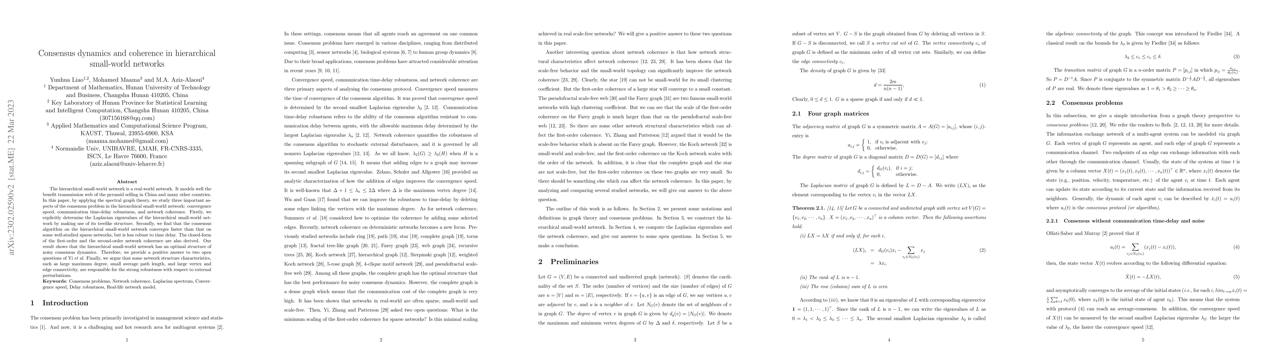 Thumbnail for Consensus dynamics and coherence in hierarchical small-world networks