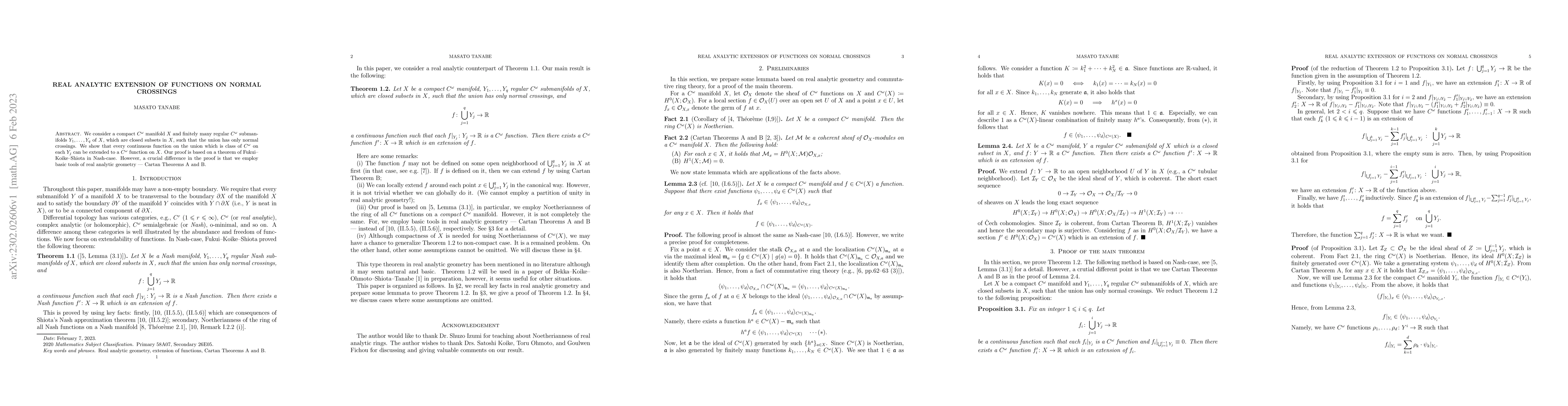 Thumbnail for Real analytic extension of functions on normal crossings