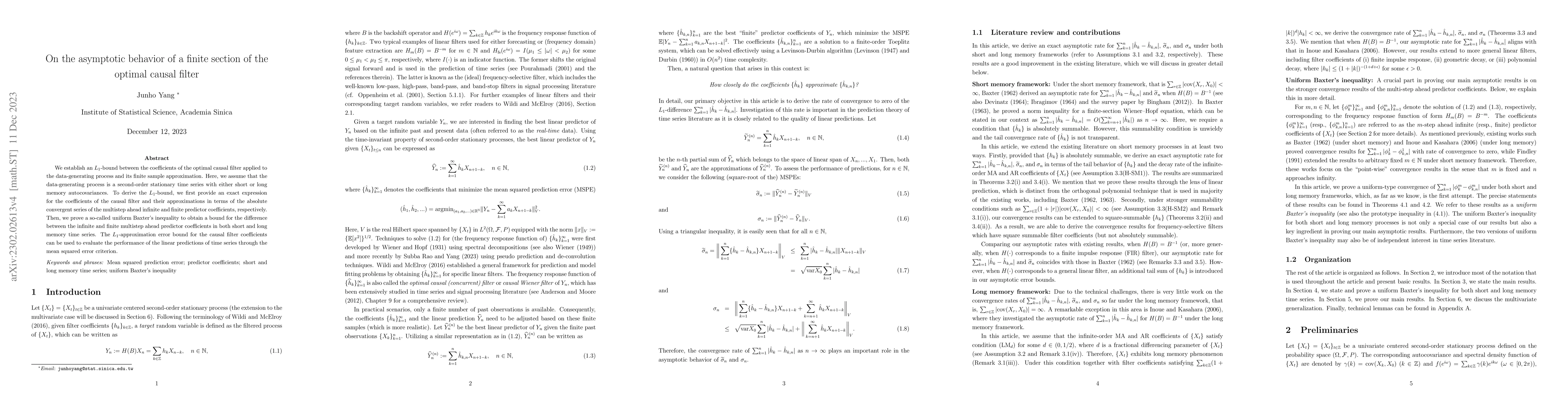 Thumbnail for On the asymptotic behavior of a finite section of the optimal causal
  filter