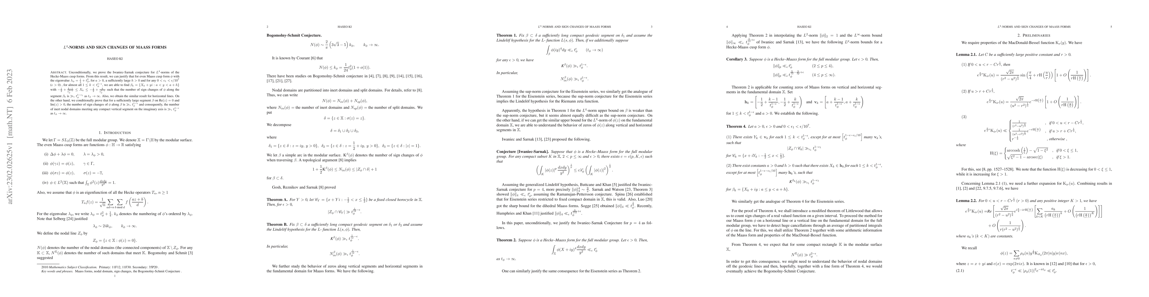 Thumbnail for $L^4$-norms and sign changes of Maass forms