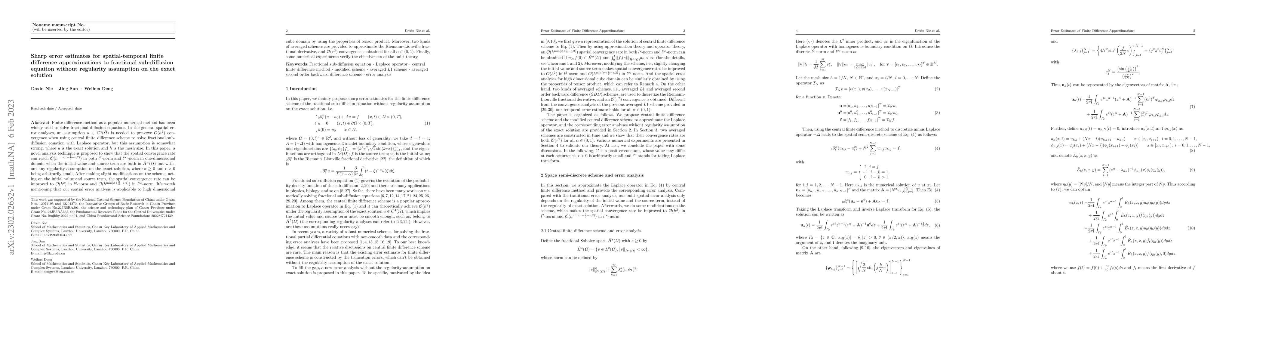 Thumbnail for Sharp error estimates for spatial-temporal finite difference
  approximations to fractional sub-diffusion equation without regularity
  assumption on the exact solution