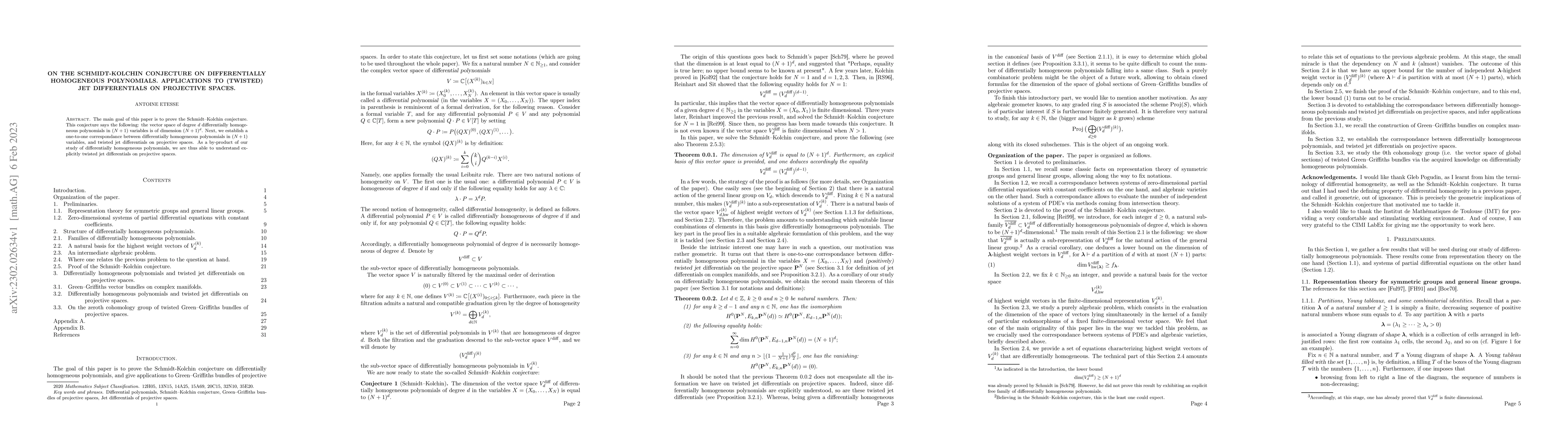 Thumbnail for On the Schmidt--Kolchin conjecture on differentially homogeneous
  polynomials. Applications to (twisted) jet differentials on projective spaces