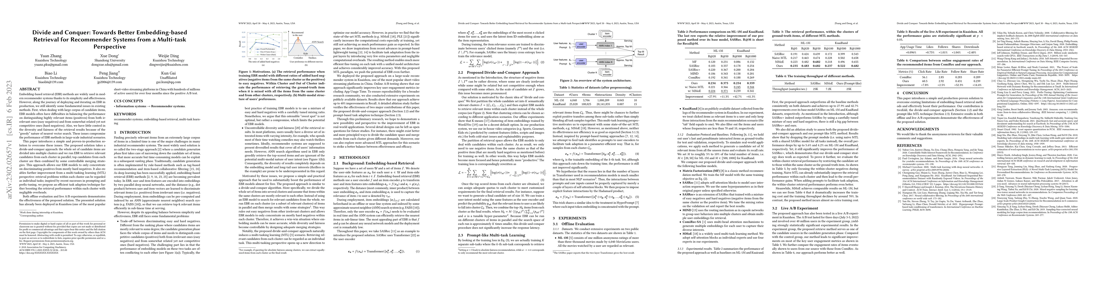 Thumbnail for Divide and Conquer: Towards Better Embedding-based Retrieval for
  Recommender Systems From a Multi-task Perspective