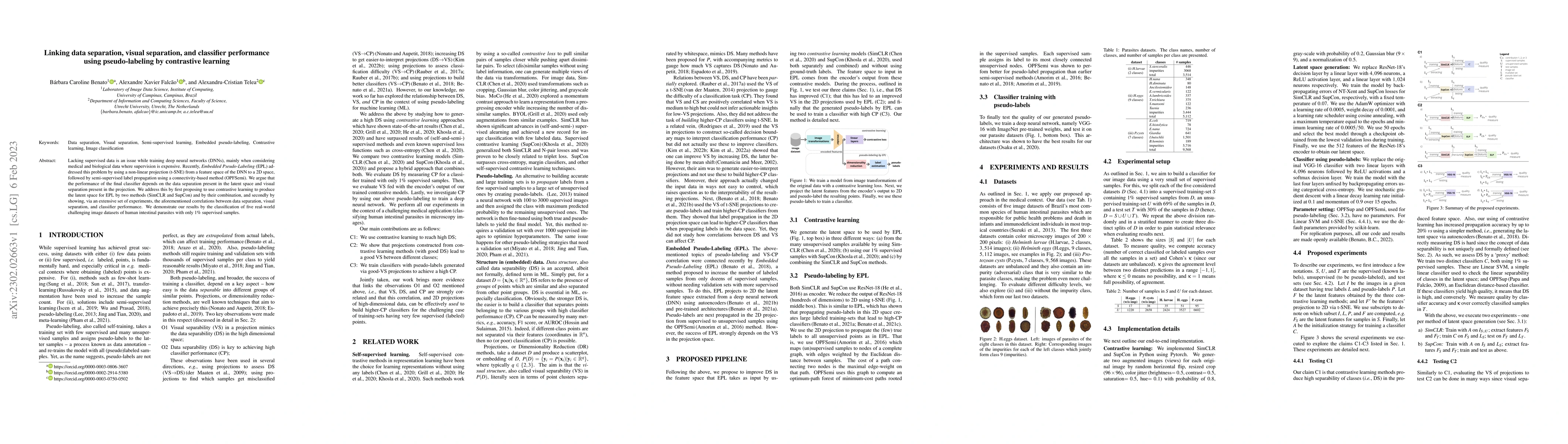 Thumbnail for Linking data separation, visual separation, and classifier performance
  using pseudo-labeling by contrastive learning