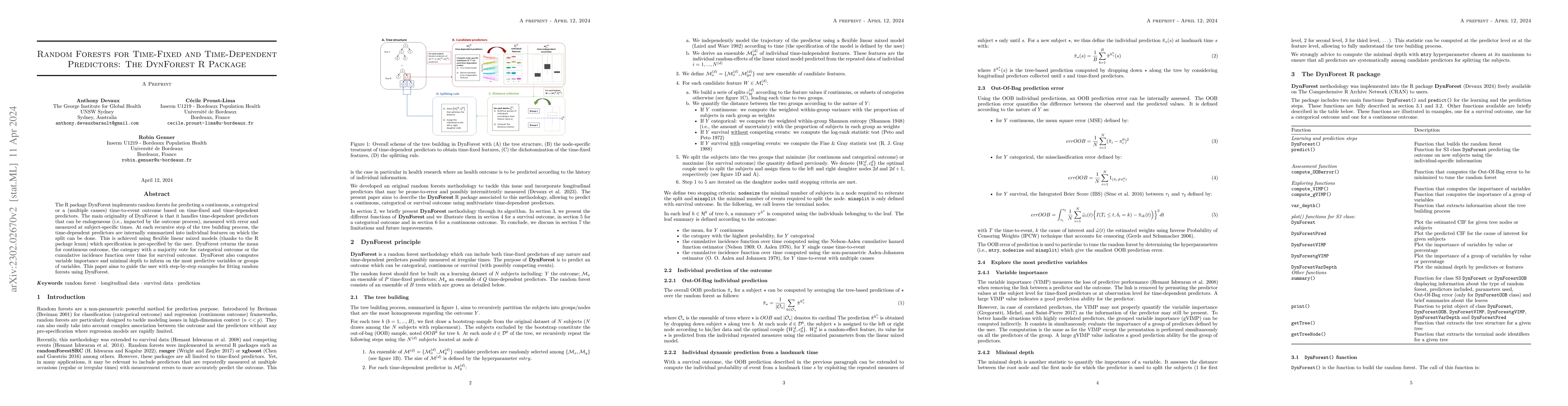 Thumbnail for Random Forests for time-fixed and time-dependent predictors: The
  DynForest R package