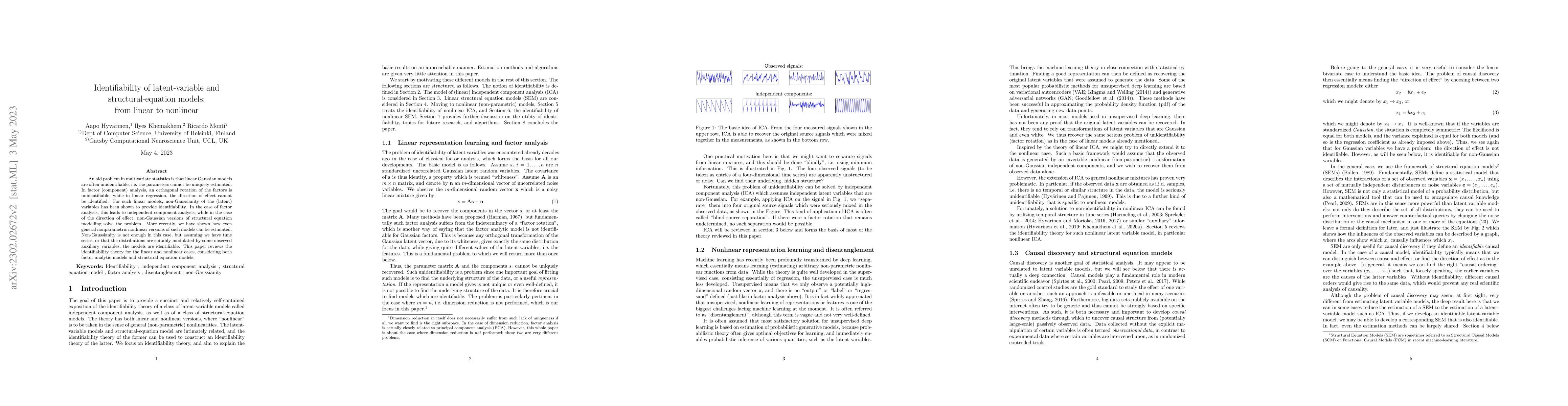 Thumbnail for Identifiability of latent-variable and structural-equation models: from
  linear to nonlinear