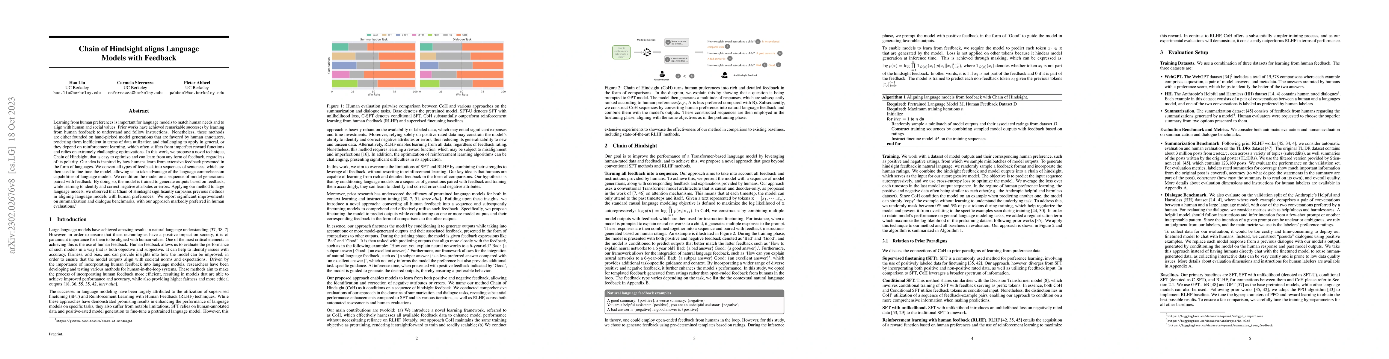 Thumbnail for Chain of Hindsight Aligns Language Models with Feedback