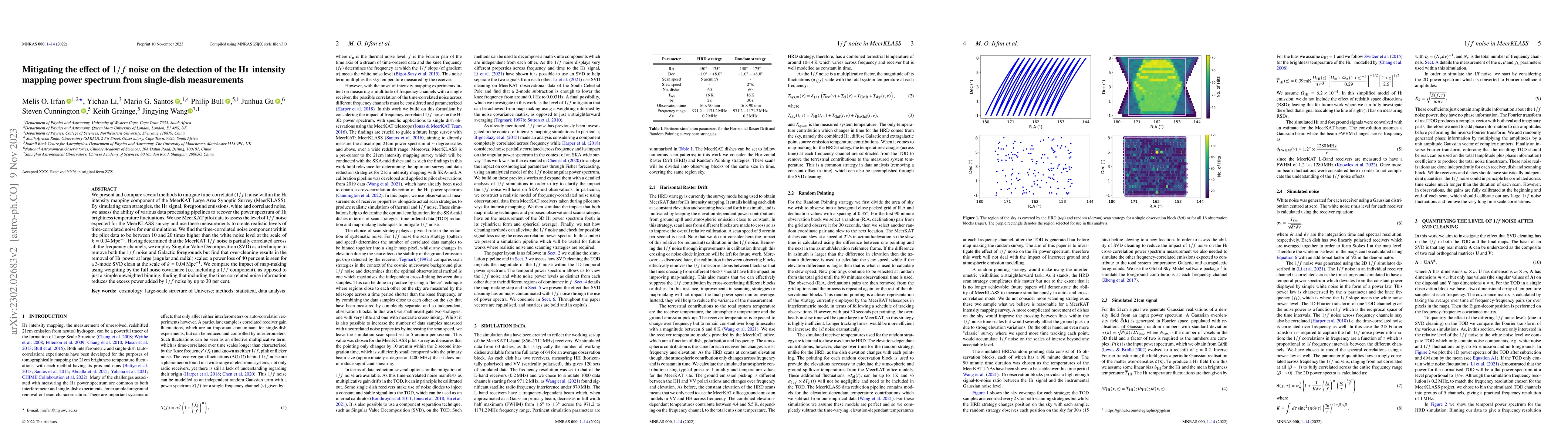 Thumbnail for Mitigating the effect of 1/f noise on the detection of the HI intensity
  mapping power spectrum from single-dish measurements