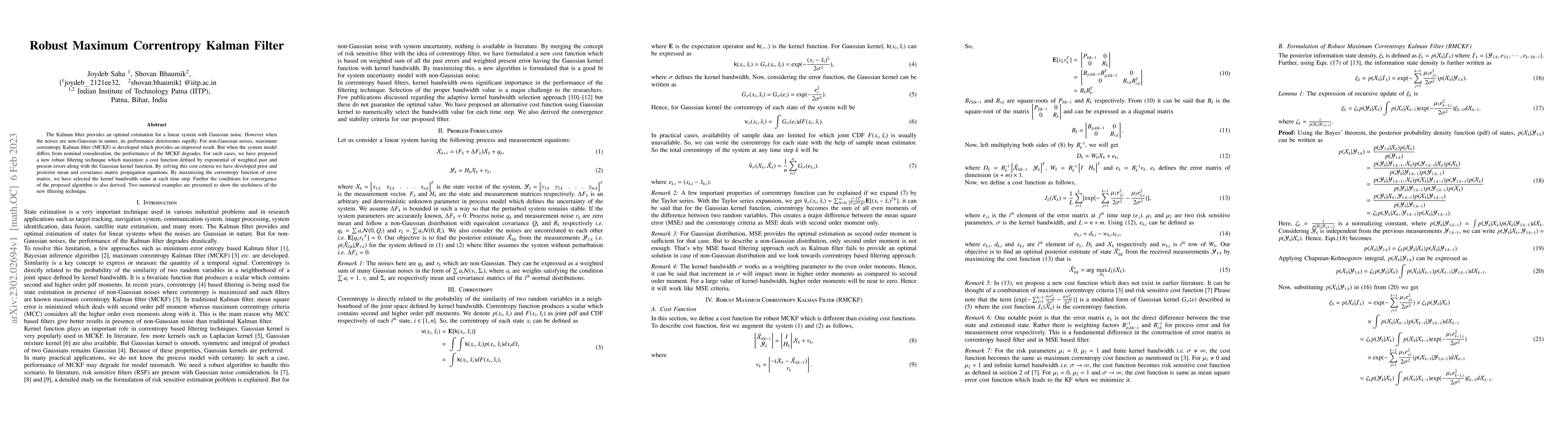 Thumbnail for Robust Maximum Correntropy Kalman Filter
