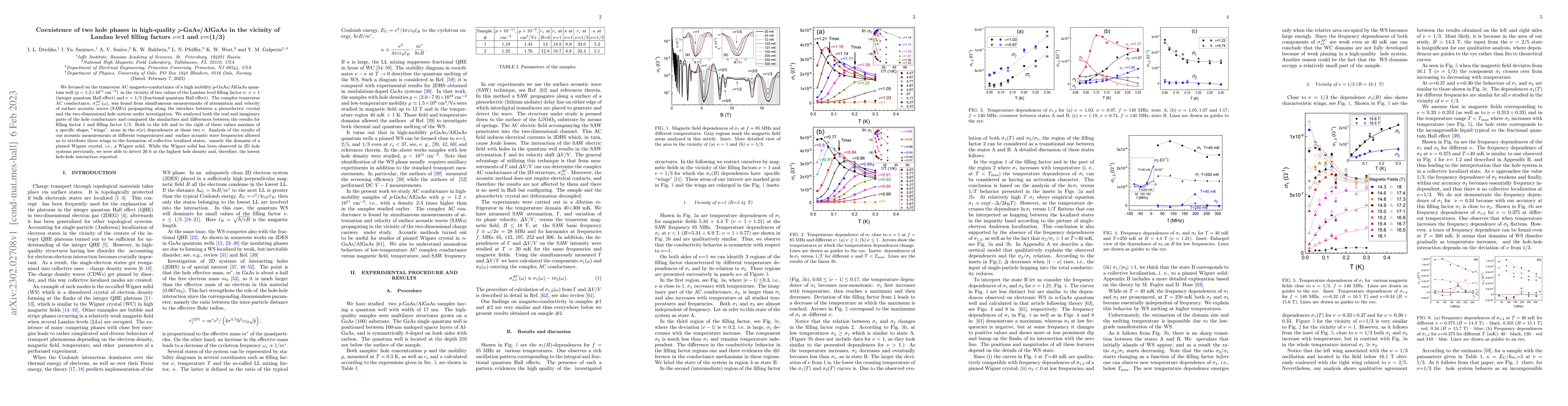Thumbnail for Coexistence of two hole phases in high-quality $p$-GaAs/AlGaAs in the
  vicinity of Landau level filling factors $\nu$=1 and $\nu$=(1/3)