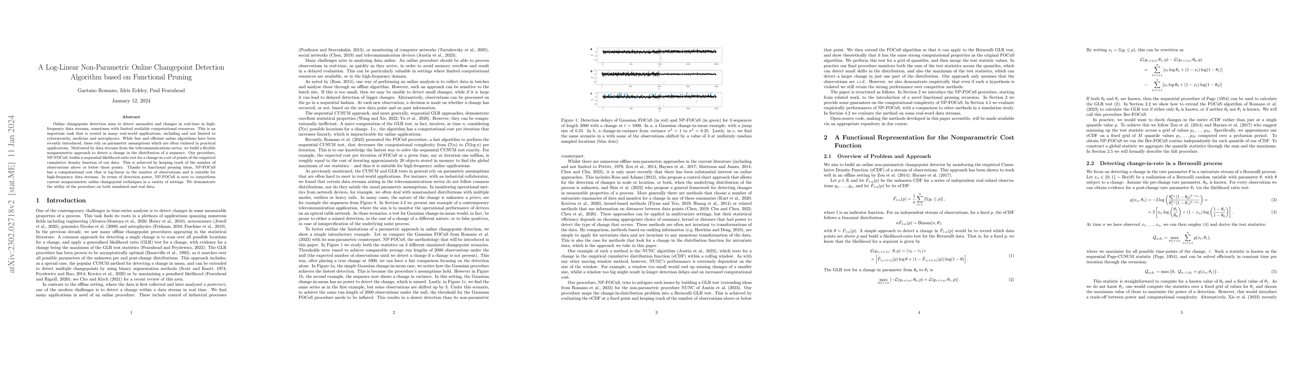 Thumbnail for A Log-Linear Non-Parametric Online Changepoint Detection Algorithm based
  on Functional Pruning