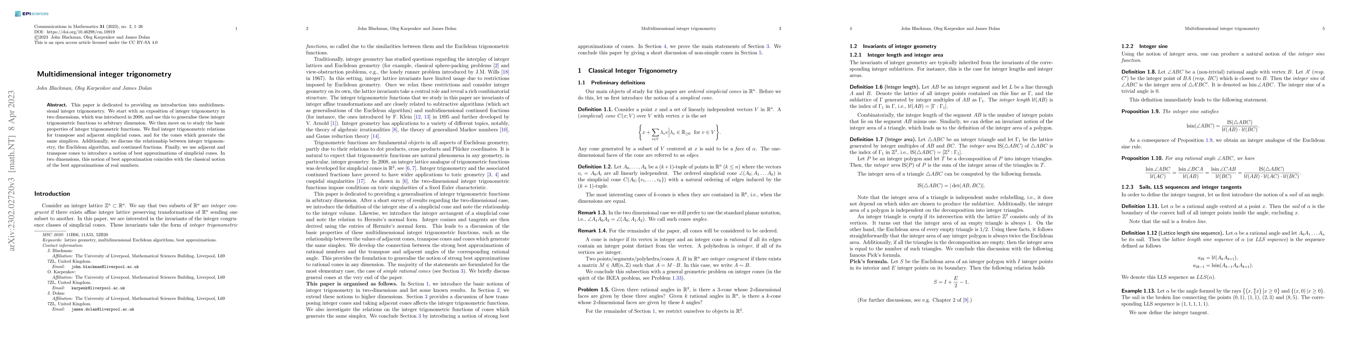 Thumbnail for Multidimensional integer trigonometry