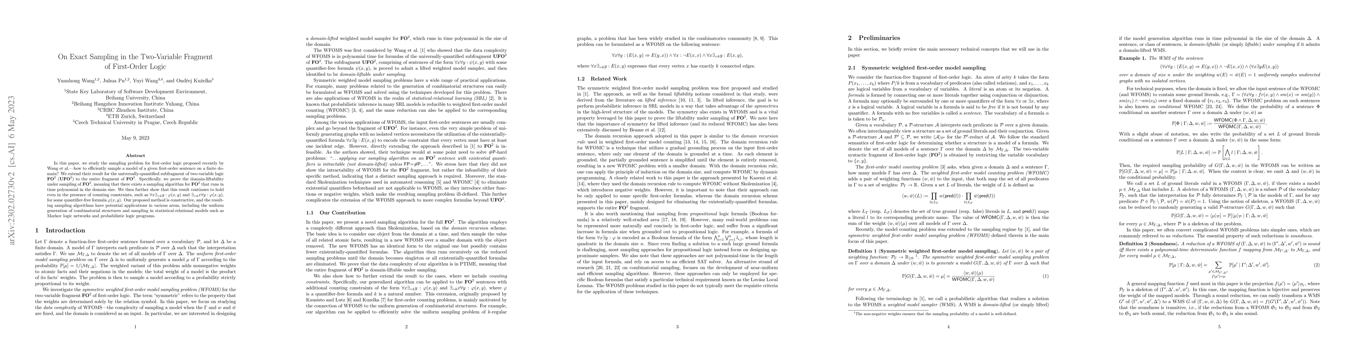 Thumbnail for On Exact Sampling in the Two-Variable Fragment of First-Order Logic