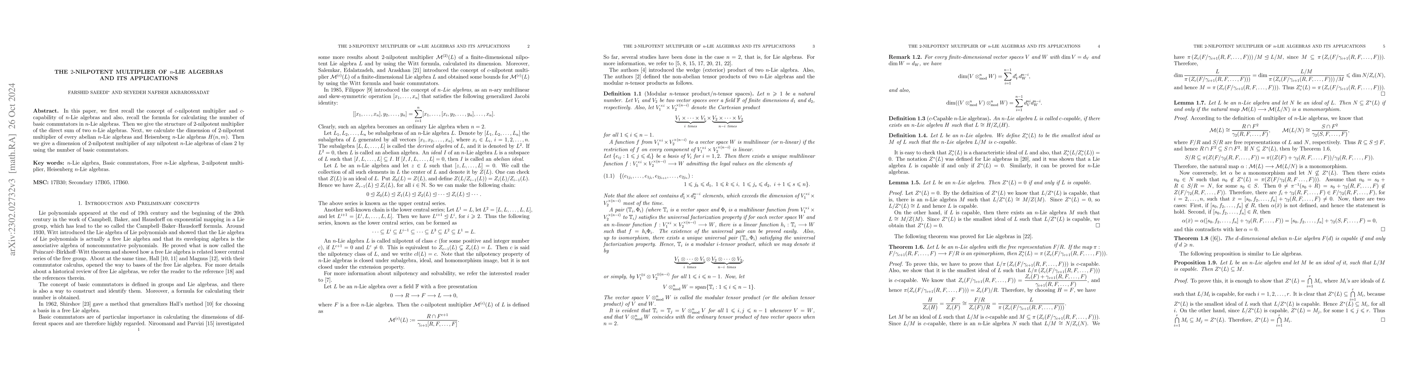 Thumbnail for The 2-nilpotent multiplier of n-Lie algebras and its applications