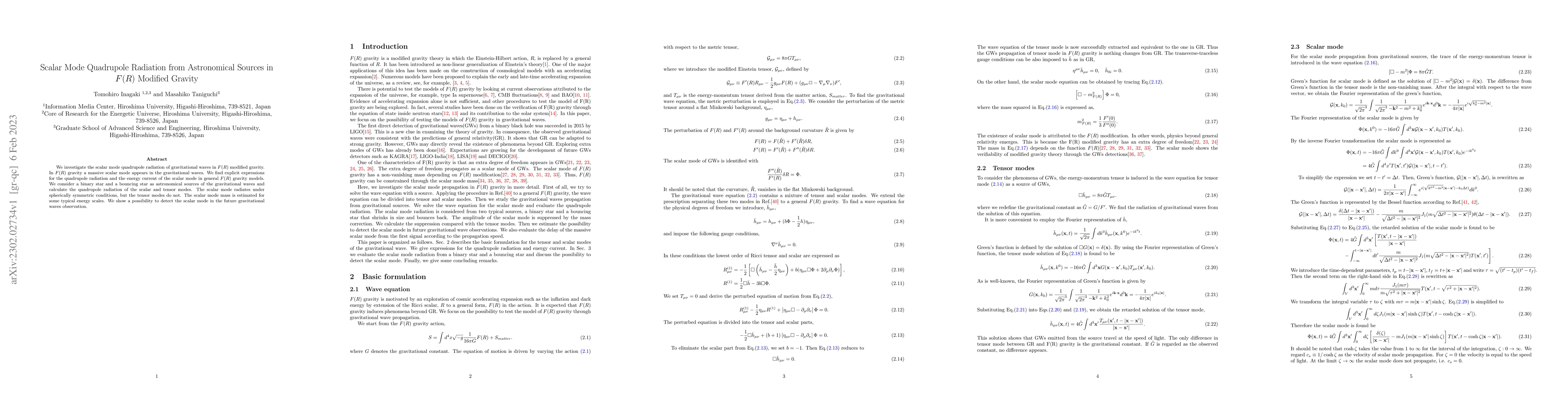 Thumbnail for Scalar Mode Quadrupole Radiation from Astronomical Sources in $F(R)$
  Modified Gravity