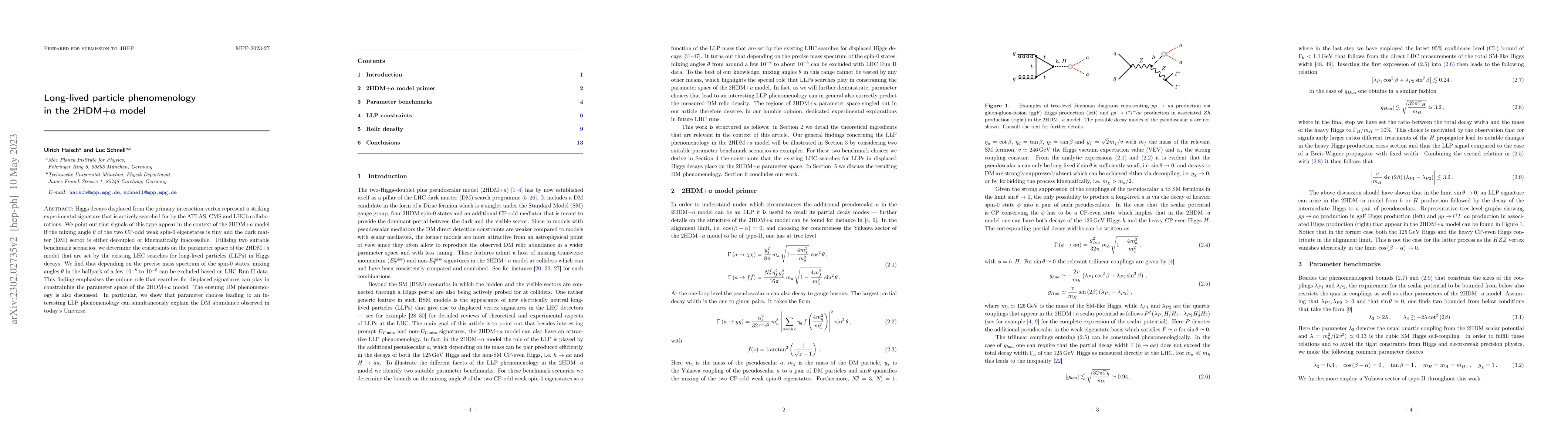 Thumbnail for Long-lived particle phenomenology in the 2HDM+$a$ model