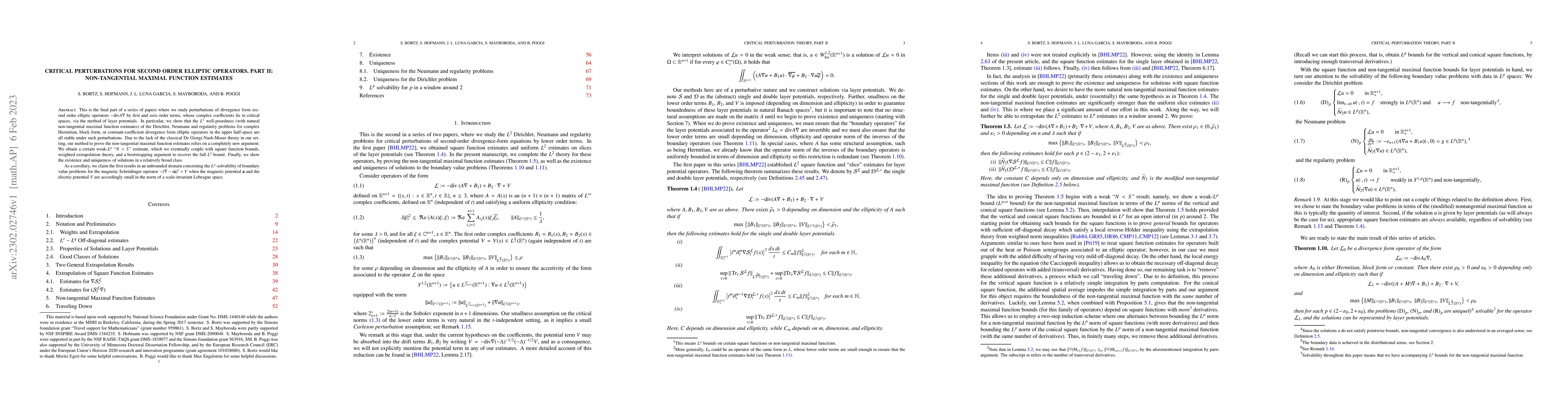 Thumbnail for Critical Perturbations for Second Order Elliptic Operators. Part II:
  Non-tangential maximal function estimates