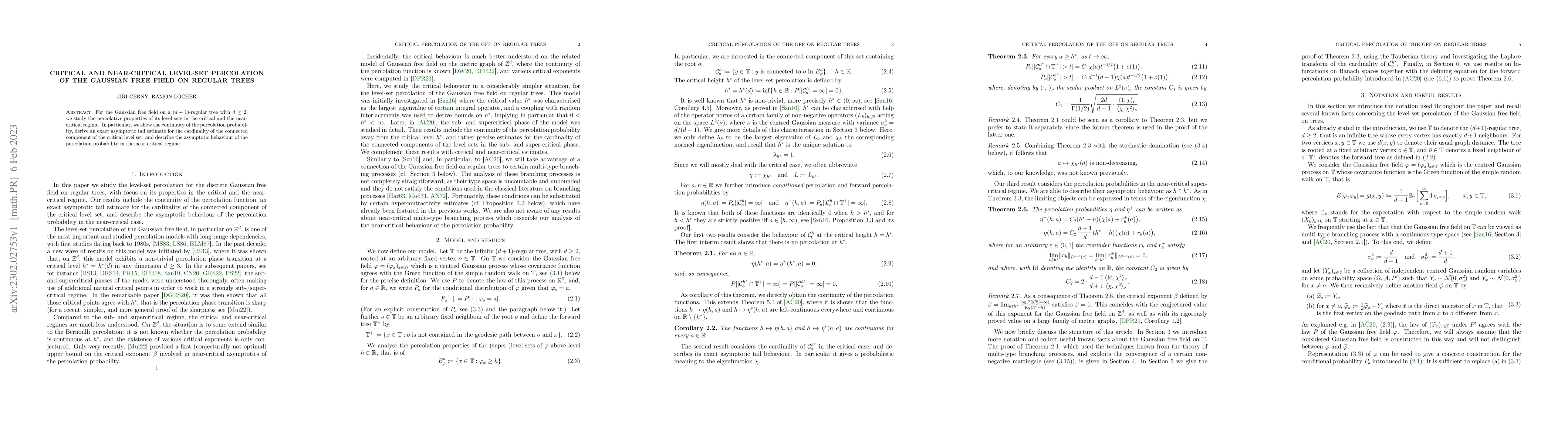 Thumbnail for Critical and near-critical level-set percolation of the Gaussian free
  field on regular trees