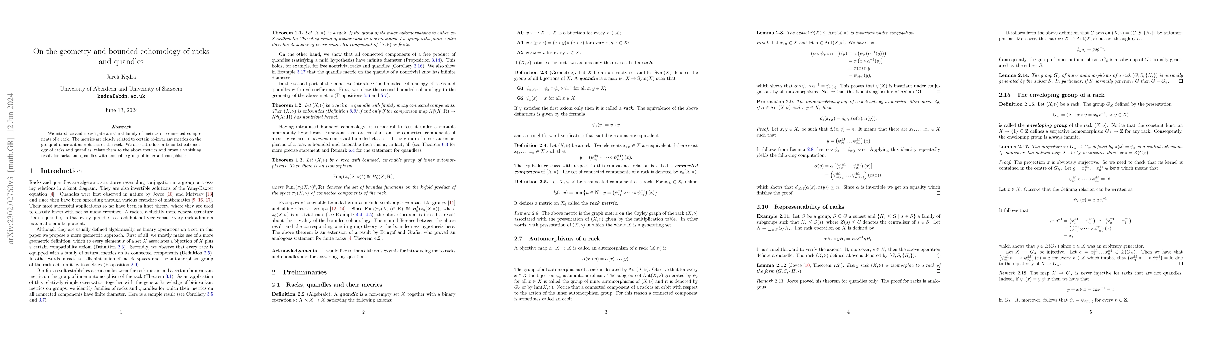 Thumbnail for On the geometry and bounded cohomology of racks and quandles