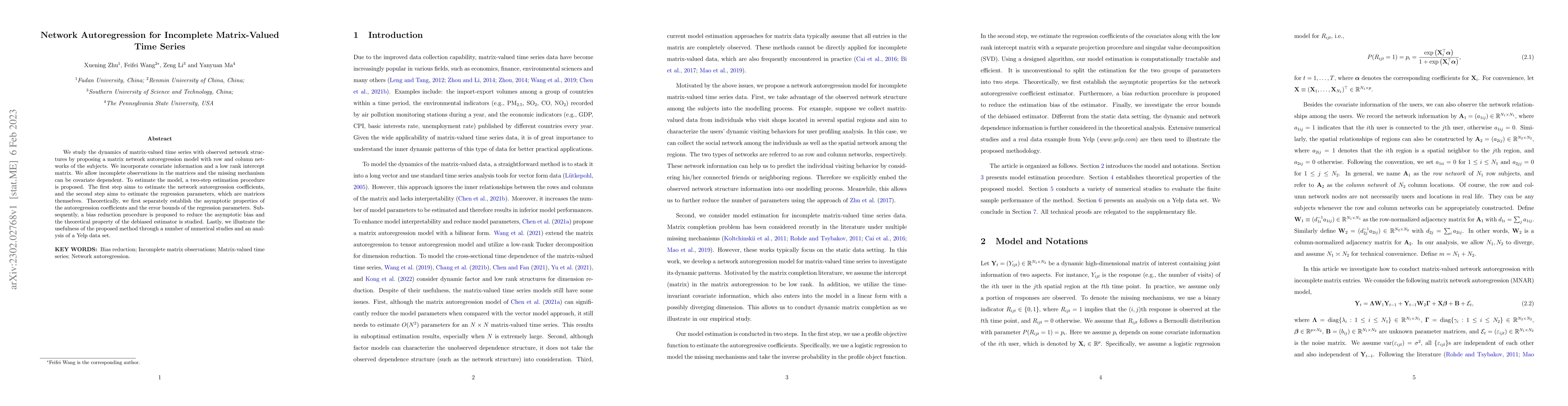 Thumbnail for Network Autoregression for Incomplete Matrix-Valued Time Series