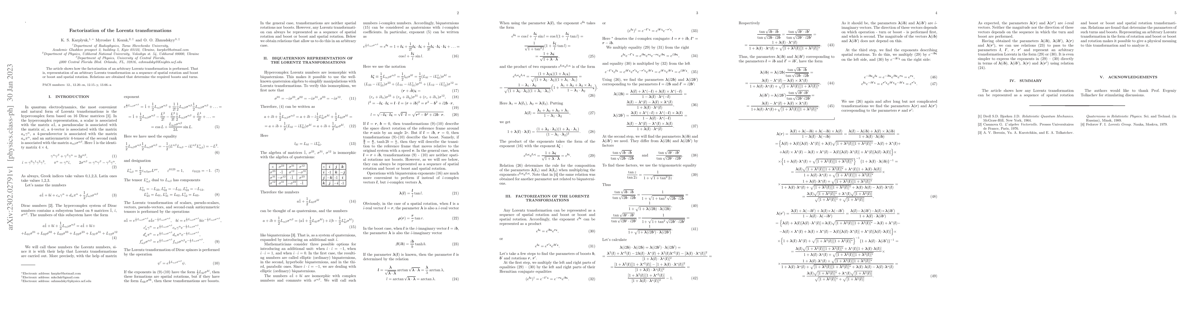 Thumbnail for Factorization of the Lorentz transformations